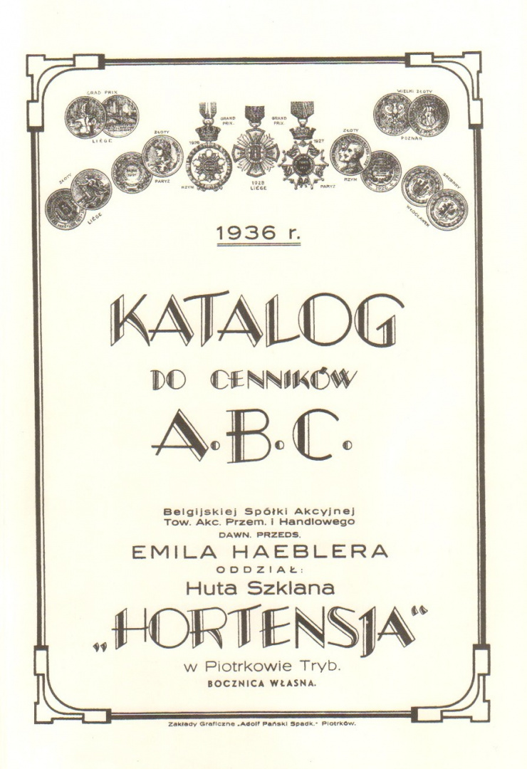 Katalog do cenników A.B.C. ...Huty Szklanej Hortensja w Piotrkowie Trybunalskim z 1936 roku
