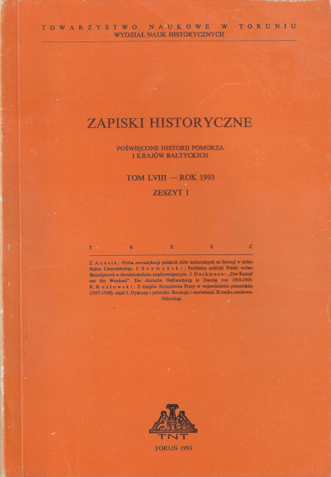 Zapiski Historyczne poświęcone historii Pomorza i krajów bałtyckich, tom LVIII, rok 1993, zeszyt 1