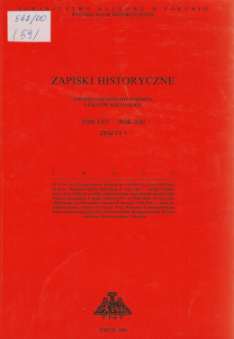 Zapiski historyczne poświęcone historii Pomorza i krajów bałtyckich, tom LXV, rok 2000, zeszyt 1